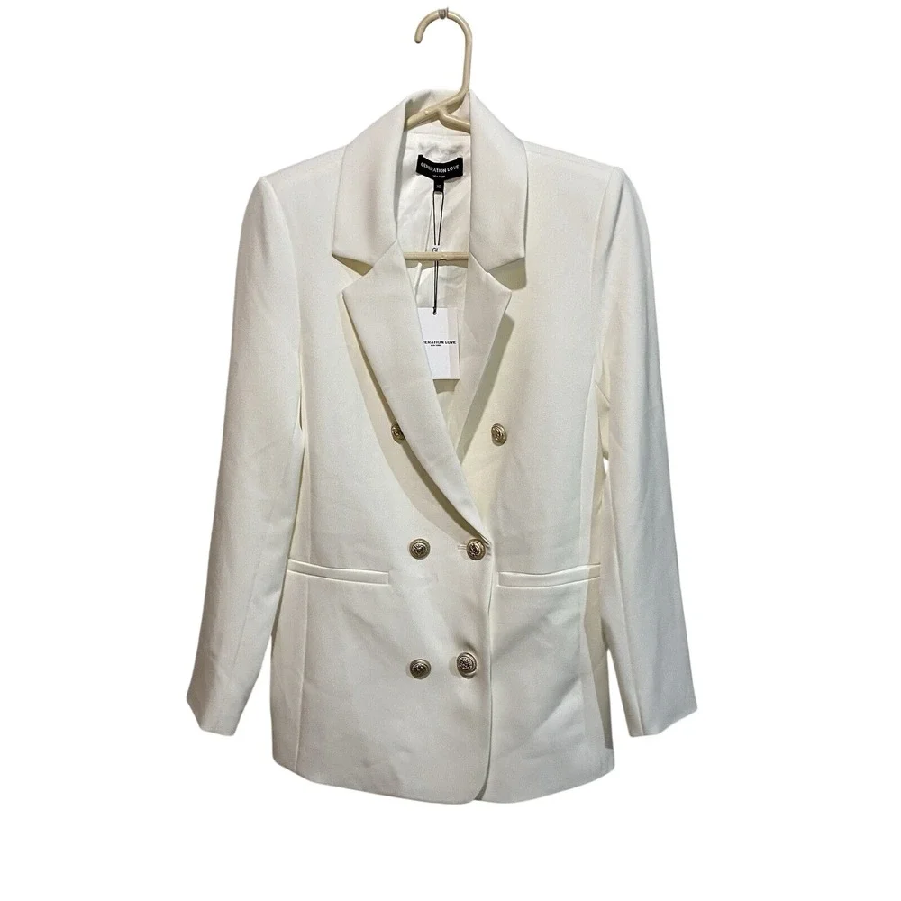 Generation Love Leighton Double Breasted Crepe Blazer XS‎ White SP23332 NEW